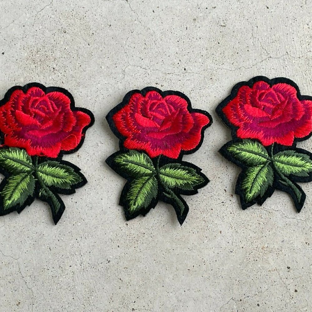 Red Roses Iron On Patches Embroidery for Craft Clothes Applique Lot of 3 Patches - Picture 3 of 8